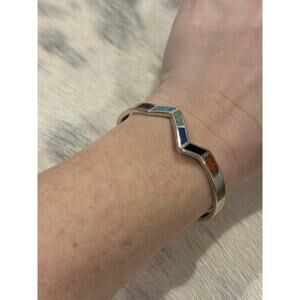 Native American Sterling Silver Waldeck Johnson Turquoise Coral Cuff Bracelet WJ